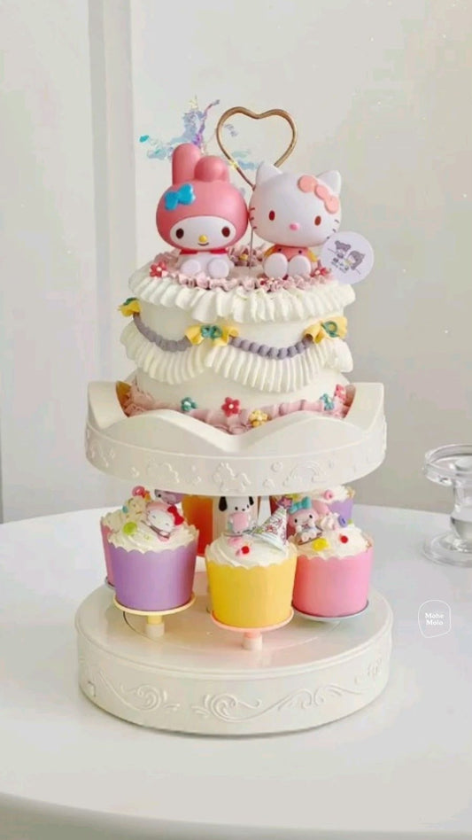 Rotating Carousel Cupcake Stand - Double Layer Dessert Display with 6 Trays