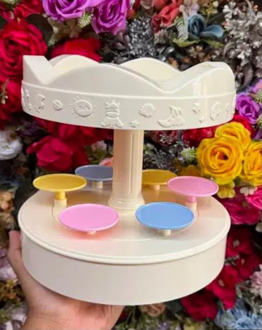 Rotating Carousel Cupcake Stand - Double Layer Dessert Display with 6 Trays
