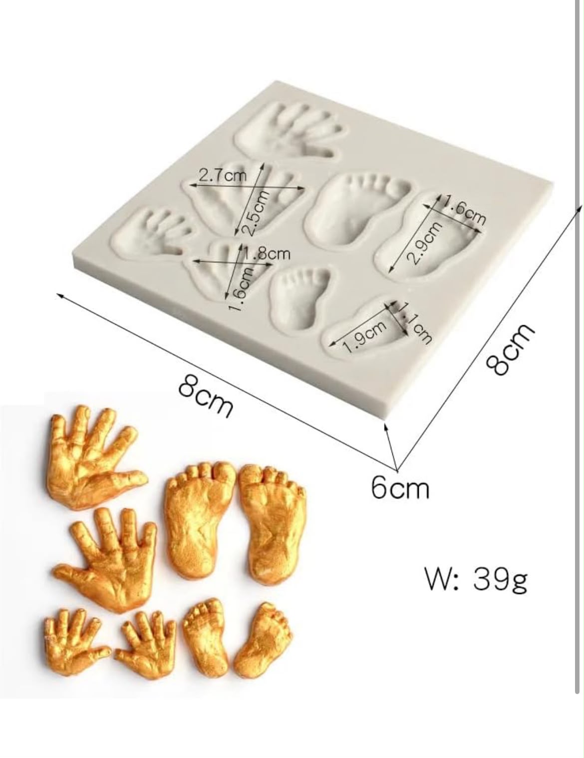Baby Hand and Foot Print Silicone Mould - 8 Cavity Fondant & Chocolate Mould