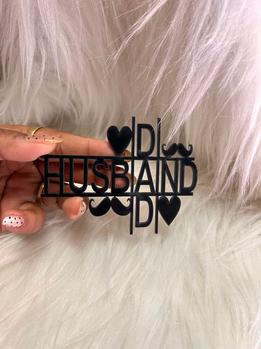 Black Acrylic HUSBAND & DAD Cake Topper - Crossword Design, 3 x 4.5 Inch