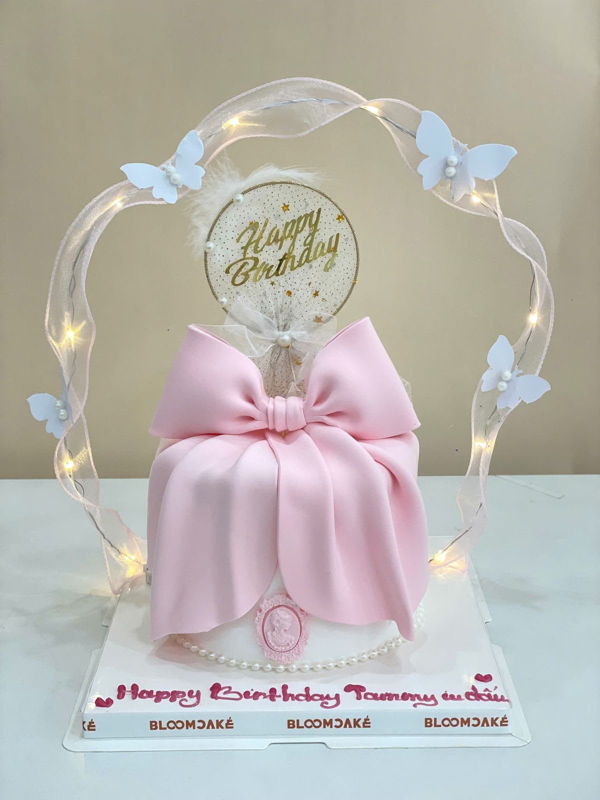 LED Ribbon Tiara Cake Topper - Fairy Light Organza Ribbon, White