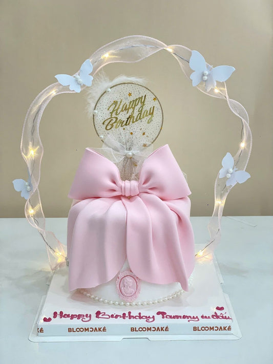 LED Ribbon Tiara Cake Topper - Fairy Light Organza Ribbon, White