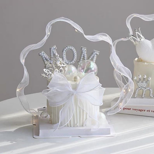 LED Ribbon Tiara Cake Topper - Fairy Light Organza Ribbon, White