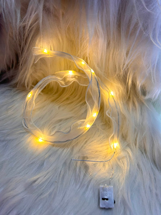LED Ribbon Tiara Cake Topper - Fairy Light Organza Ribbon, White