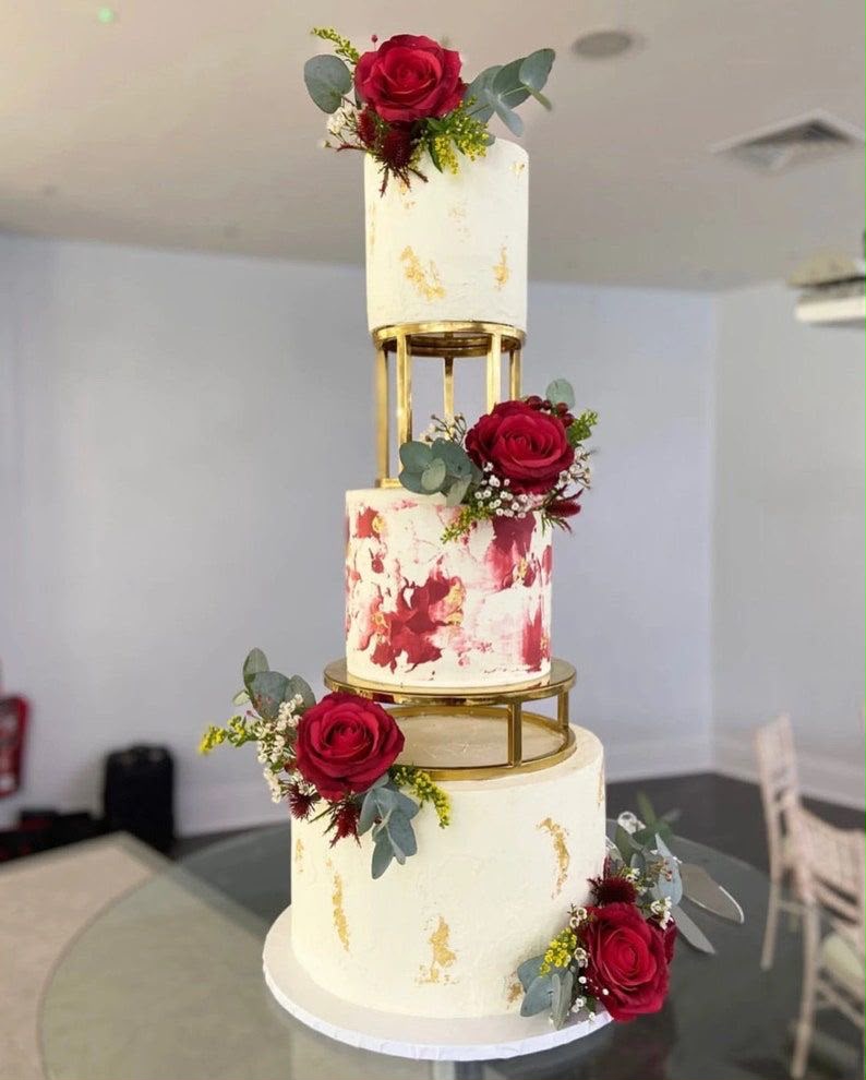 Gold Cake Separator Stand - Set of 2, Floating Tier Cake Risers