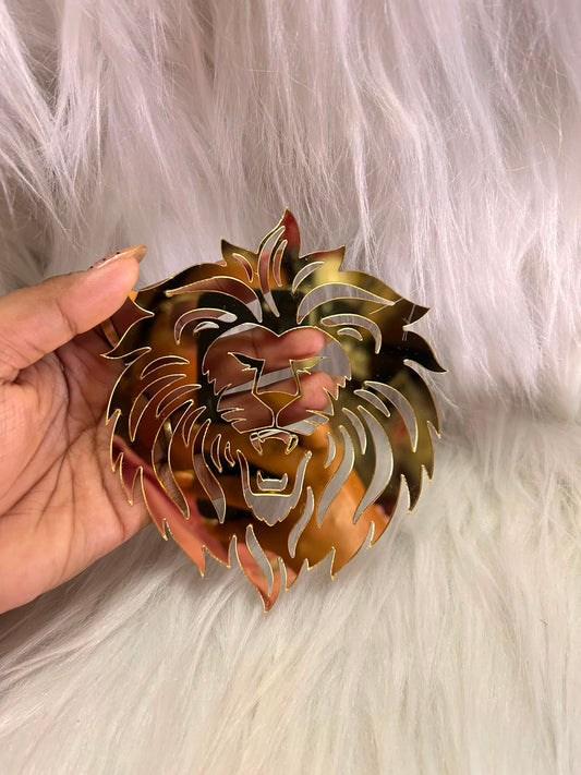 Golden Lion Cake Topper - Mirror Acrylic, 4.5 x 5 Inch