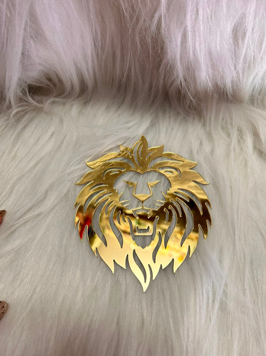 Golden Lion Cake Topper - Mirror Acrylic, 4.5 x 5 Inch