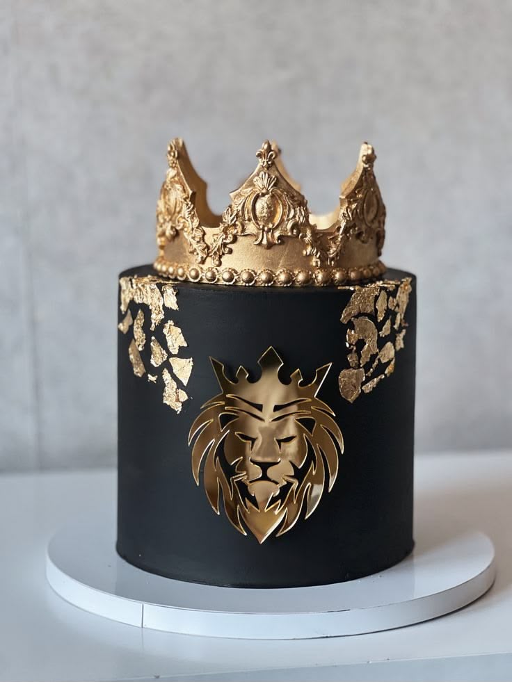 Golden Lion Cake Topper - Mirror Acrylic, 4.5 x 5 Inch