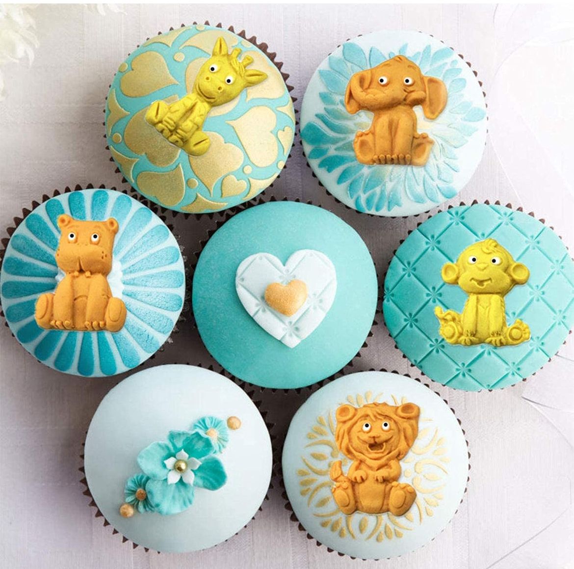 Jungle Safari Animal Fondant Silicone Mould with Tropical Leaves Mould - Set of 2