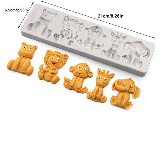 Jungle Safari Animal Fondant Silicone Mould with Tropical Leaves Mould - Set of 2