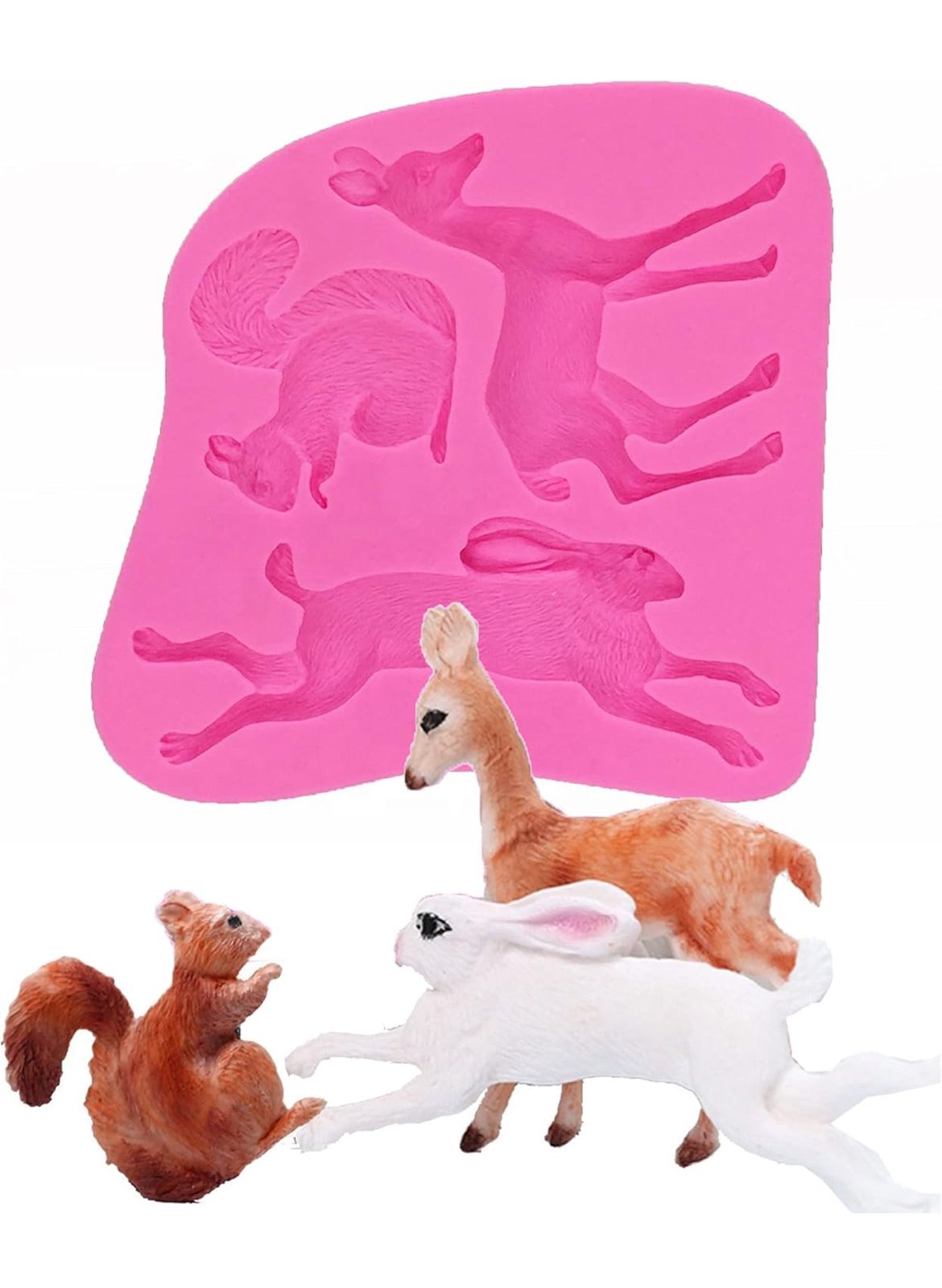 3D Woodland Animal Silicone Mould - Squirrel, Rabbit and Deer Fondant Mould