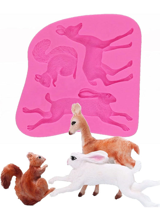 3D Woodland Animal Silicone Mould - Squirrel, Rabbit and Deer Fondant Mould