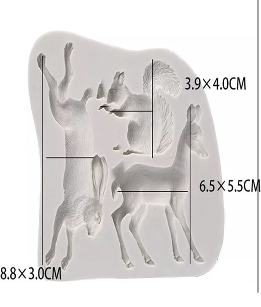 3D Woodland Animal Silicone Mould - Squirrel, Rabbit and Deer Fondant Mould