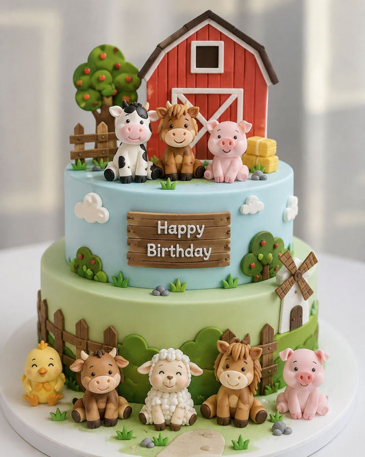 Farm Animal Silicone Mould - 5 Cavity Chick, Pony, Sheep, Cow and Pig Fondant Mould