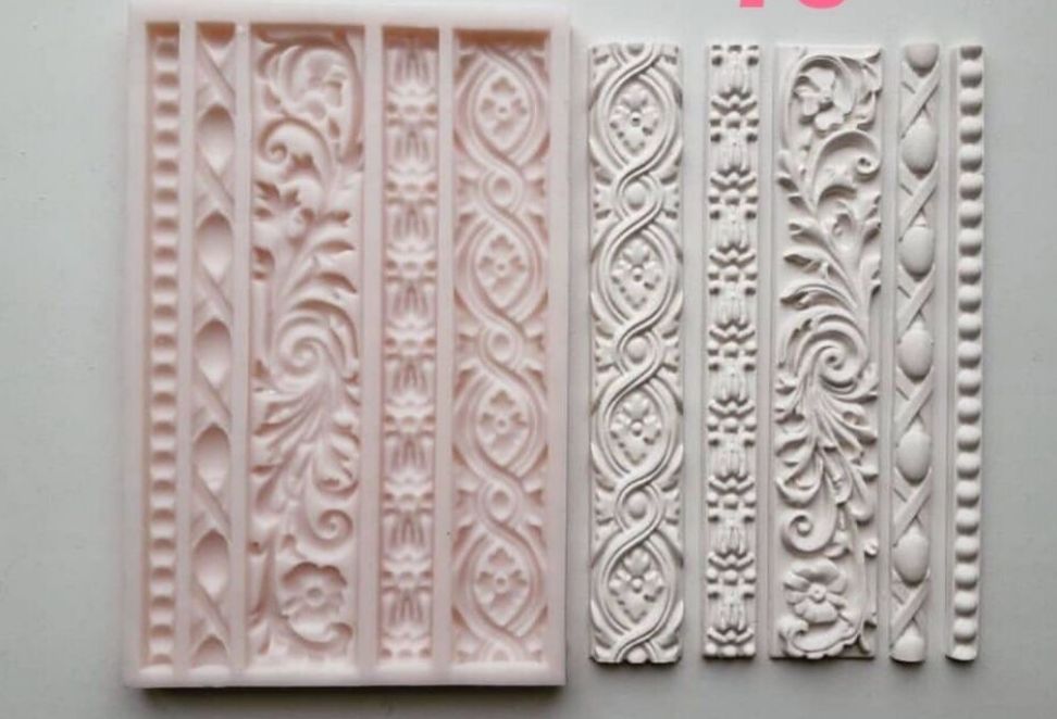 Baroque Scroll Cake Border Silicone Mould - 5 Strip Fondant Lace Border Mould