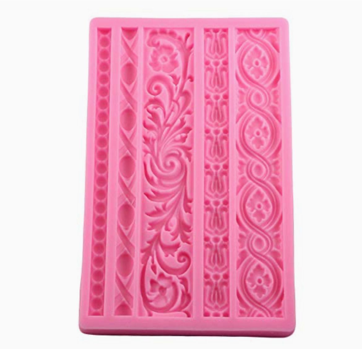 Baroque Scroll Cake Border Silicone Mould - 5 Strip Fondant Lace Border Mould