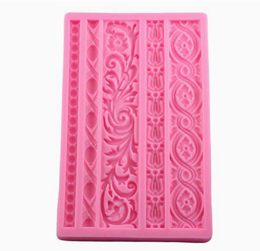 Baroque Scroll Cake Border Silicone Mould - 5 Strip Fondant Lace Border Mould