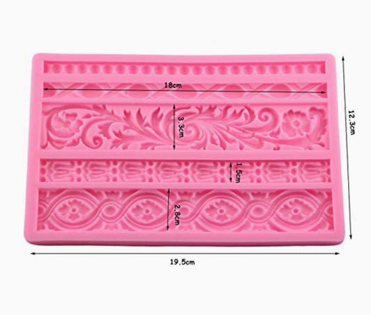 Baroque Scroll Cake Border Silicone Mould - 5 Strip Fondant Lace Border Mould