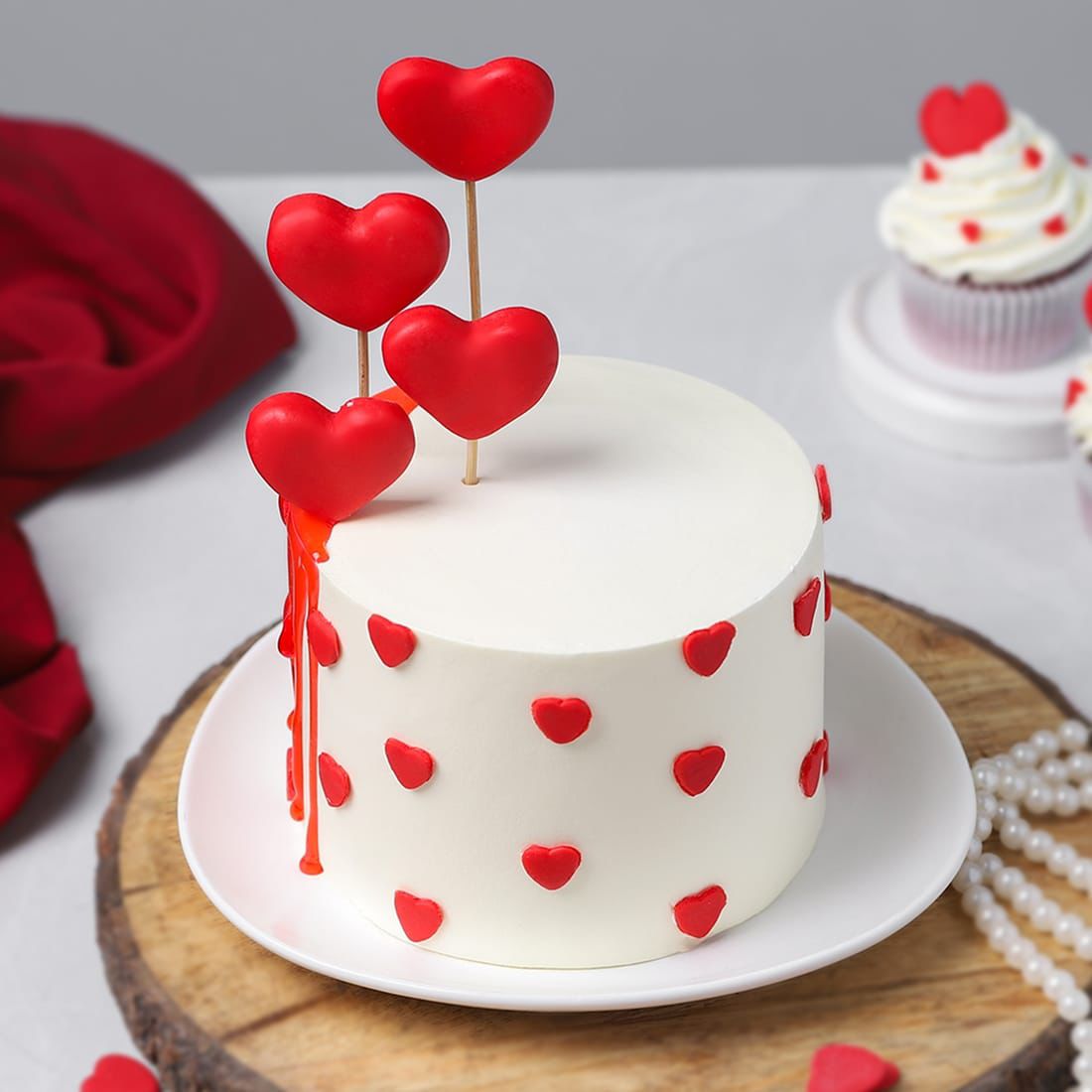 Heart Faux Ball Cake Topper - Wired Heart Toppers in Mixed Sizes