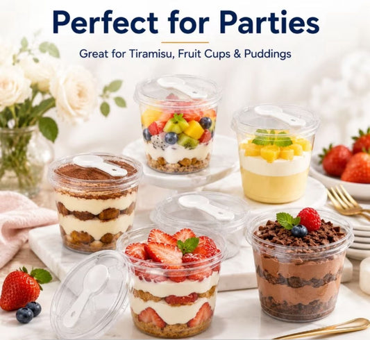 PVC Round Dessert Cup with Spoon and Lid - 150 ml Transparent Dessert Container
