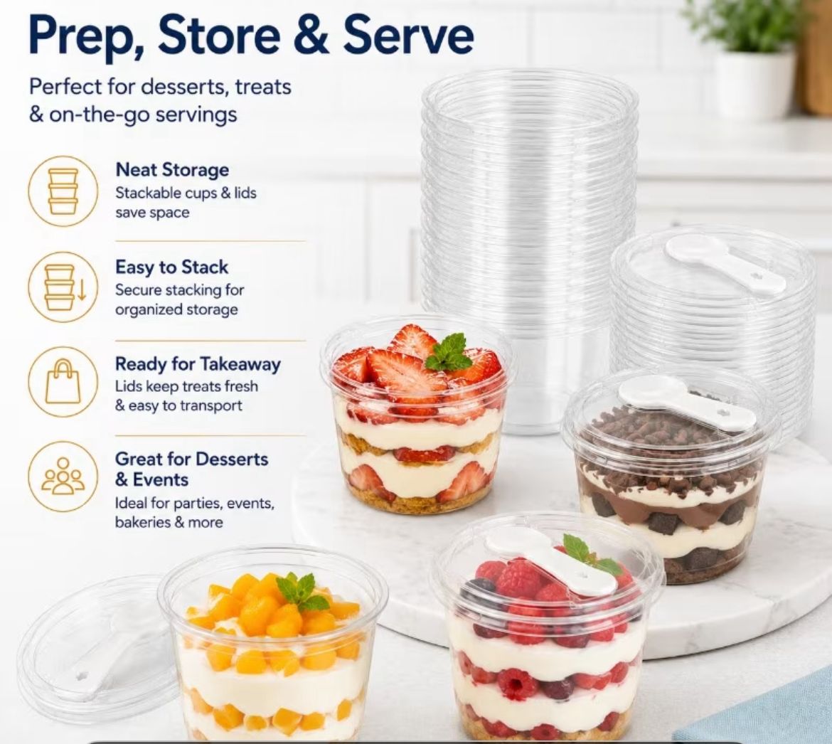 PVC Round Dessert Cup with Spoon and Lid - 150 ml Transparent Dessert Container