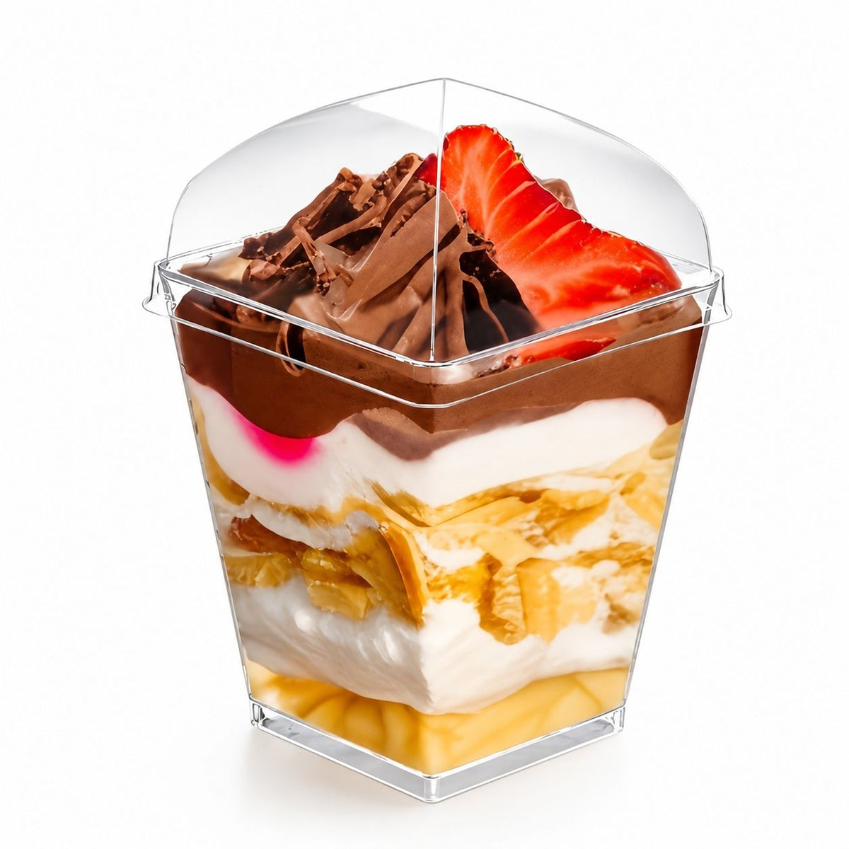 Acrylic Dessert Cup with PVC Dome Lid - 200 ml Clear Square Dessert Container