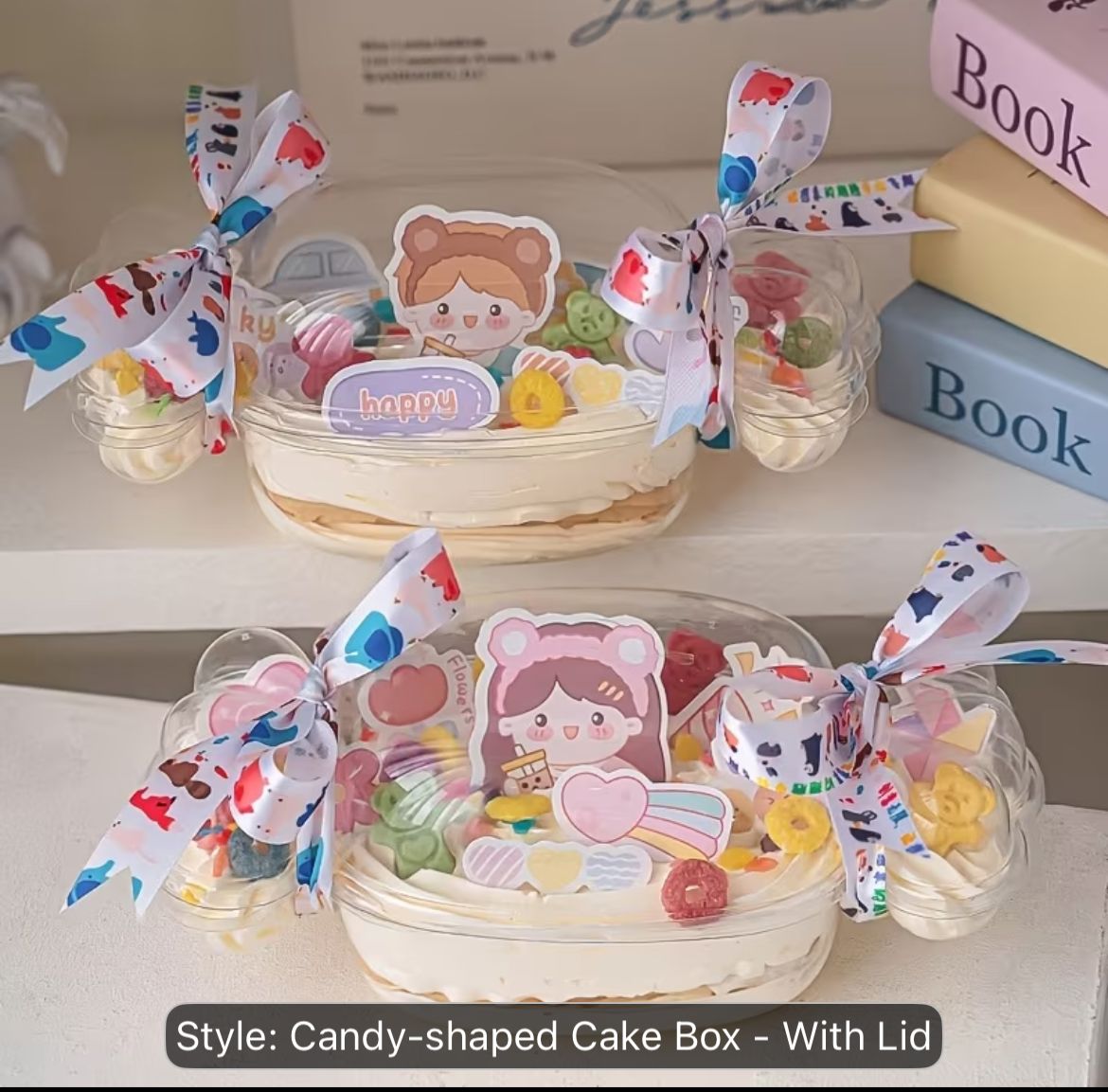 Candy Shape PVC Tub with Lid - Transparent Toffee Shaped Gift and Dessert Box