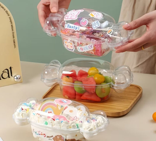 Candy Shape PVC Tub with Lid - Transparent Toffee Shaped Gift and Dessert Box