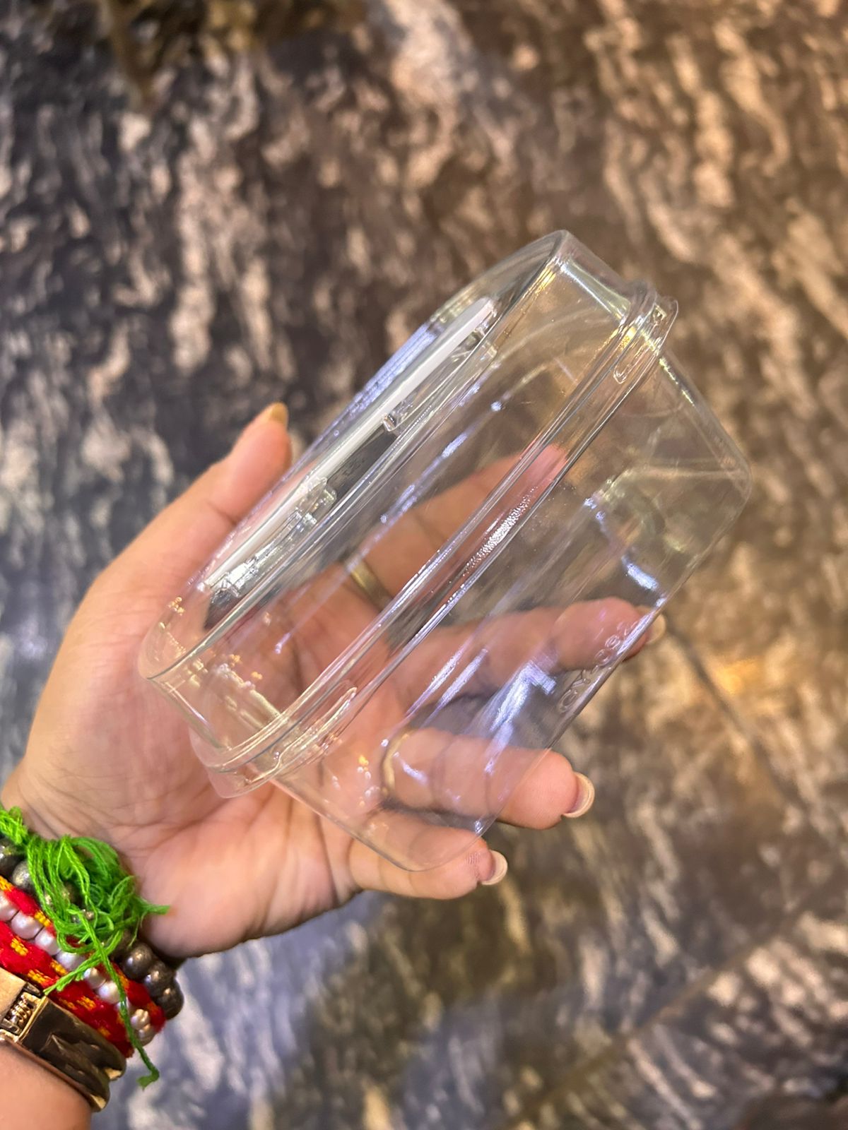PVC Rectangular Dessert Container with Spoon and Lid - 250 ml Transparent Box