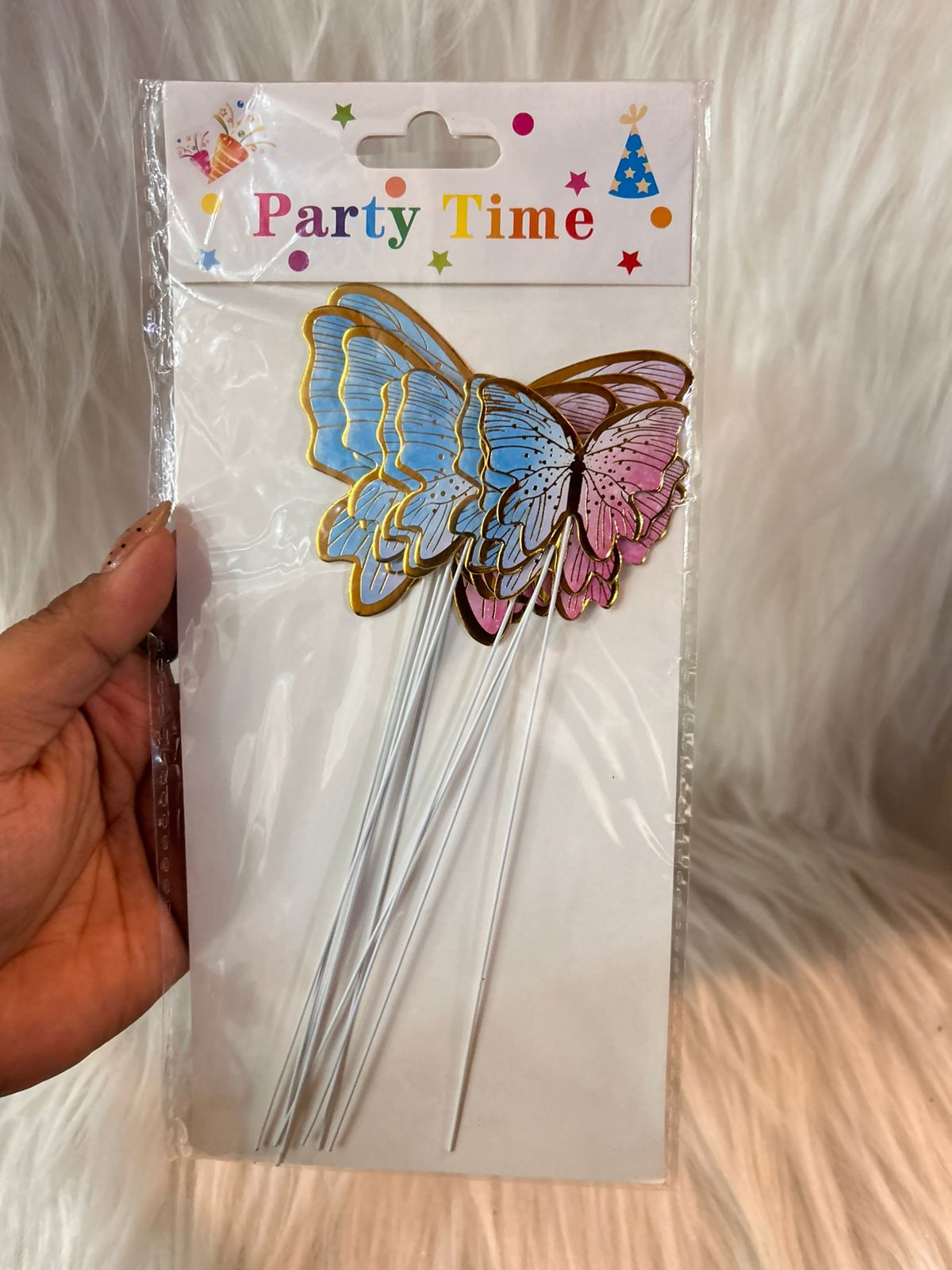 Butterfly Cake Toppers on Wire Picks - Gold Edge Laser Cut, Set of Picks