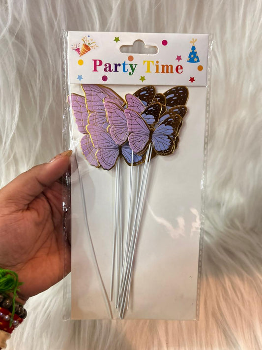 Butterfly Cake Toppers on Wire Picks - Gold Edge Laser Cut, Set of Picks