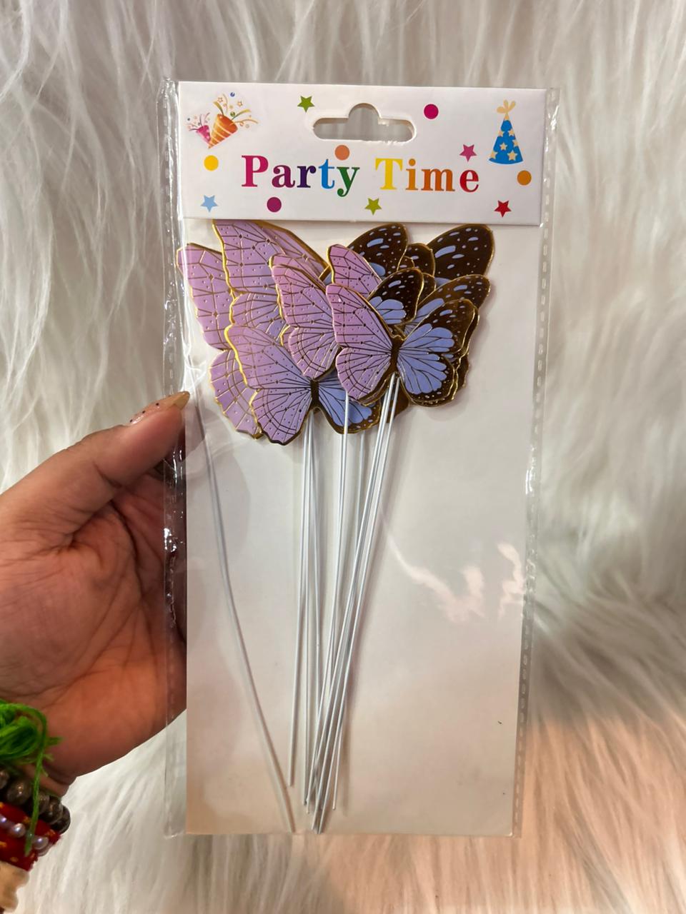 Butterfly Cake Toppers on Wire Picks - Gold Edge Laser Cut, Set of Picks