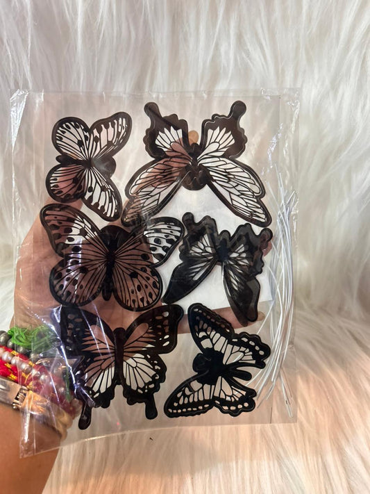 Black Translucent PVC Butterflies - Detailed Wing Print, Large Statement Cake Decoration