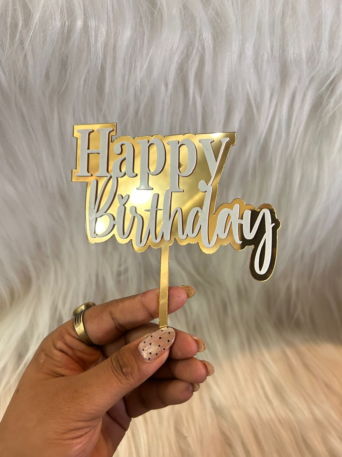 Dual Layer Happy Birthday Cake Topper - 5 Inch Acrylic