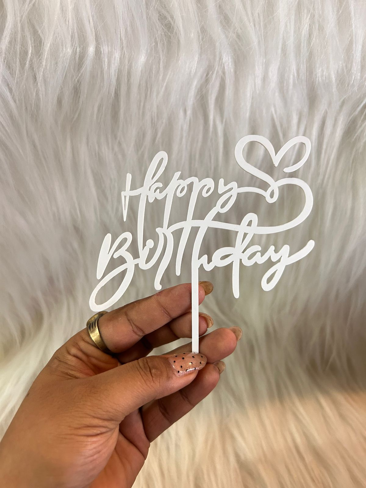White Happy Birthday Cake Topper - 5 Inch Acrylic