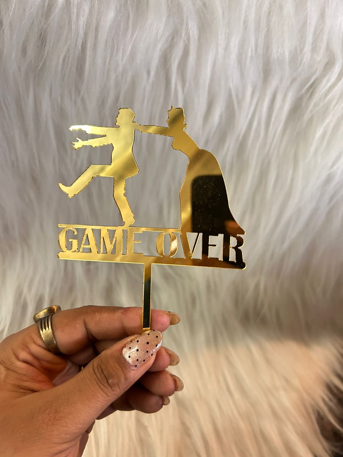 Game Over Wedding Cake Topper - Gold Acrylic