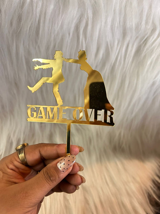Game Over Wedding Cake Topper - Gold Acrylic