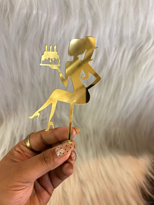 Birthday Girl Silhouette Cake Topper - Gold Acrylic