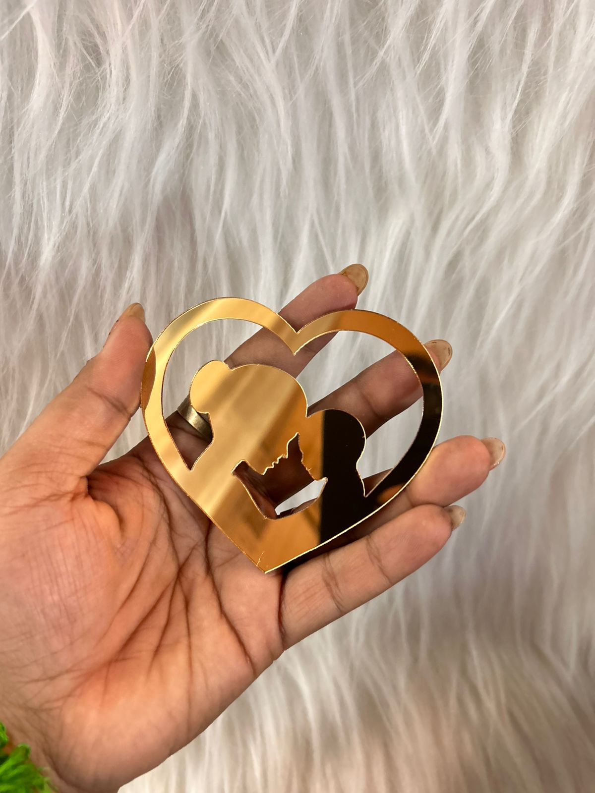 Mother & Baby Heart Cake Topper - Gold Acrylic Charm