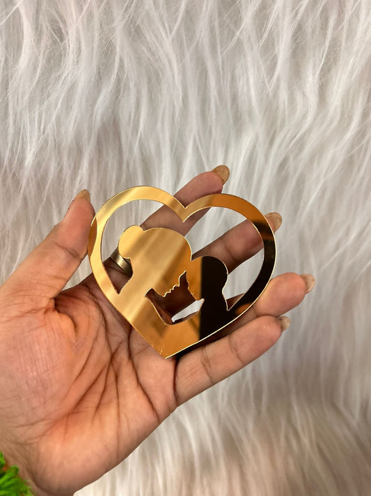 Mother & Baby Heart Cake Topper - Gold Acrylic Charm