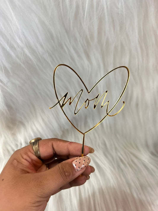 Mom Heart Outline Cake Topper - Gold Acrylic