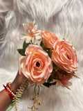 Rose and Daisy Fabric Flower Bunch - 4 Large Roses with 12 Small Flowers and Fillers