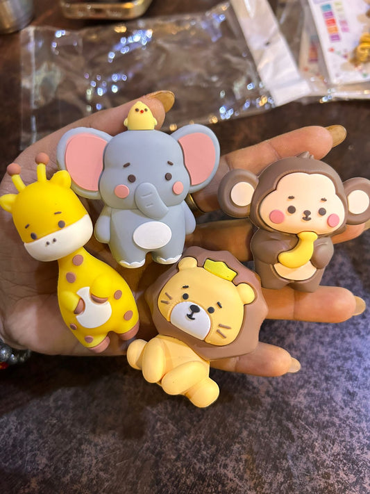 Silicone Animal Cake Topper - Soft Matte Elephant, Monkey and Lion Figures for Jungle Theme and First Birthday Cakes