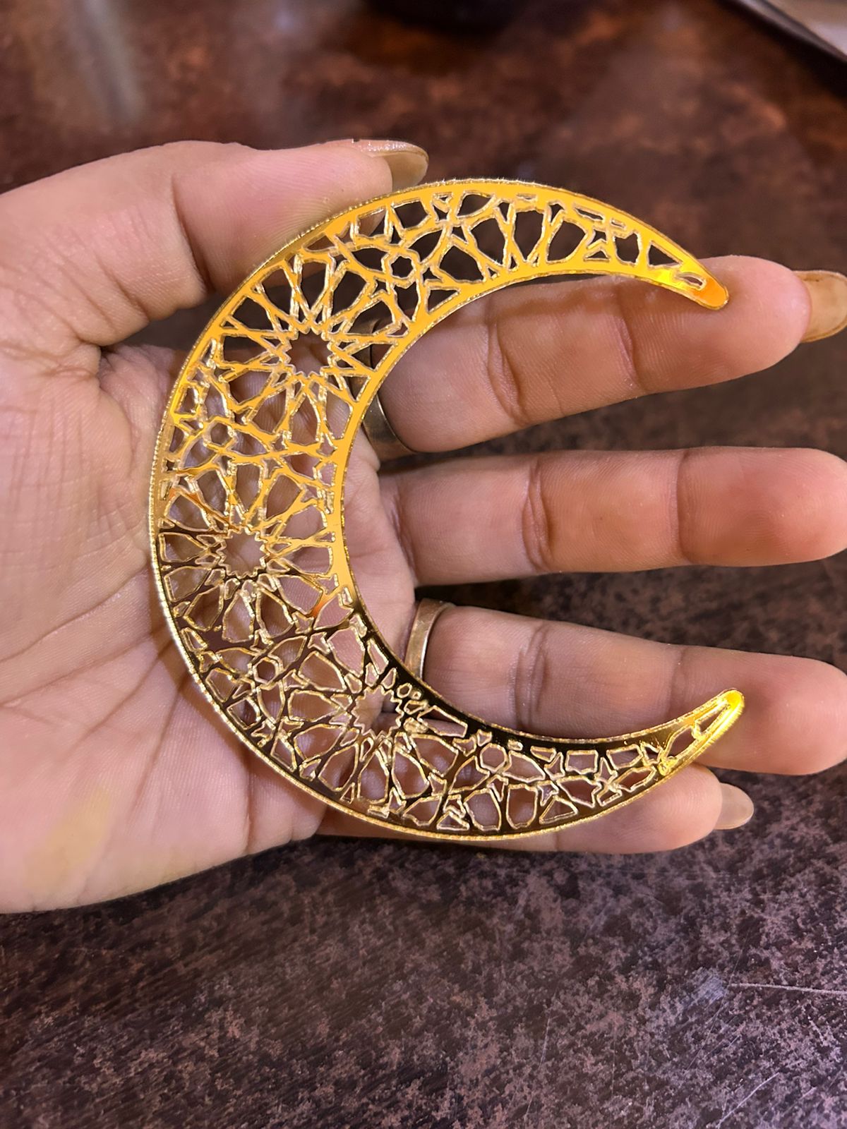 Gold Mirror Acrylic Crescent Moon Cutout Cake Topper - 4 inch