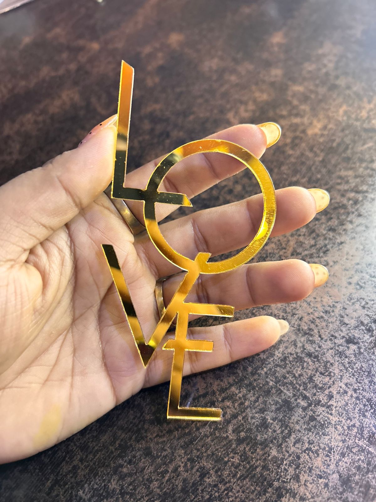 Gold Mirror Acrylic Love Theme Cake Toppers - Assorted Designs