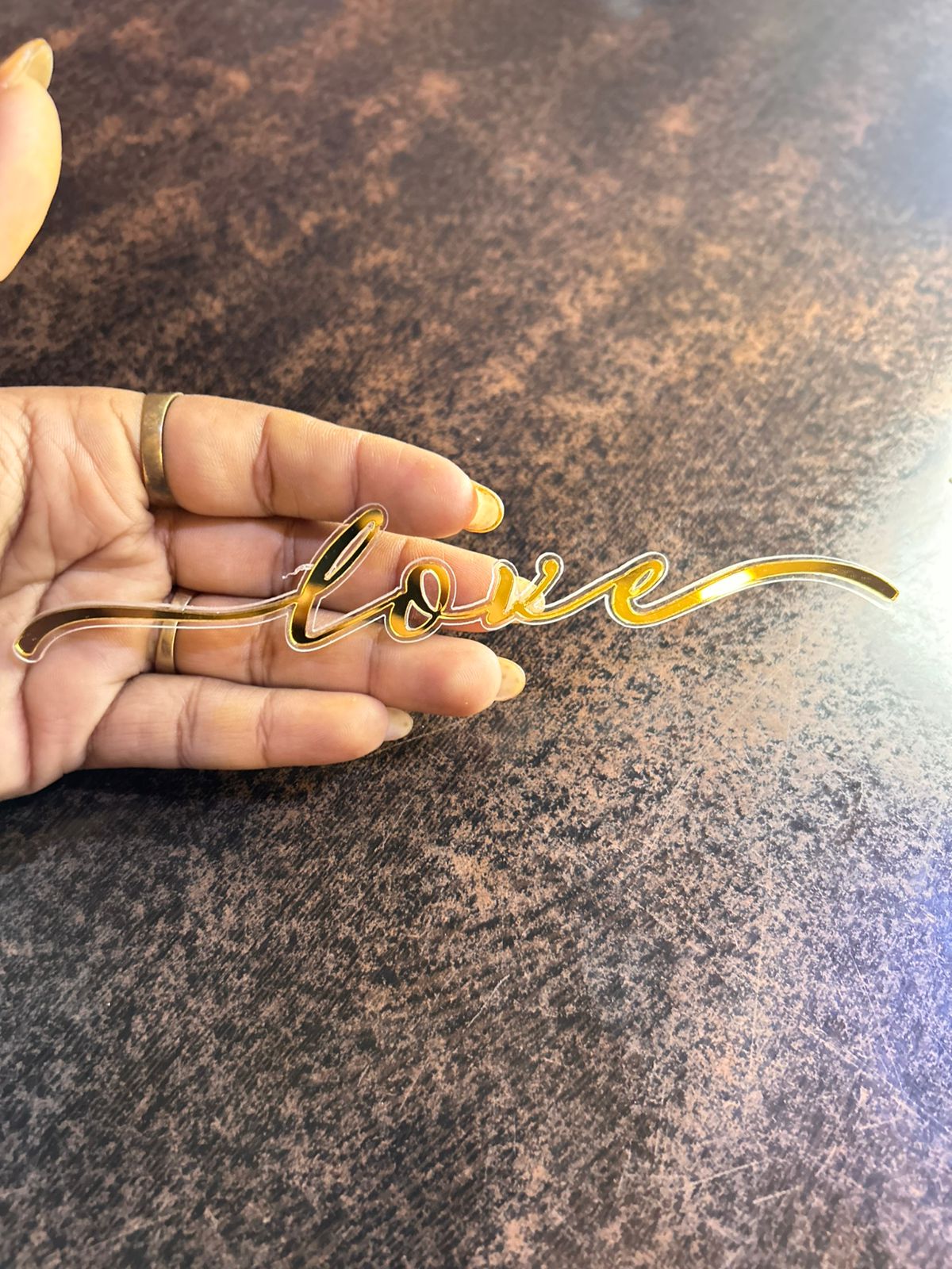 Dual Layer Love Script Cake Topper - Gold Cursive on Clear Acrylic Backing