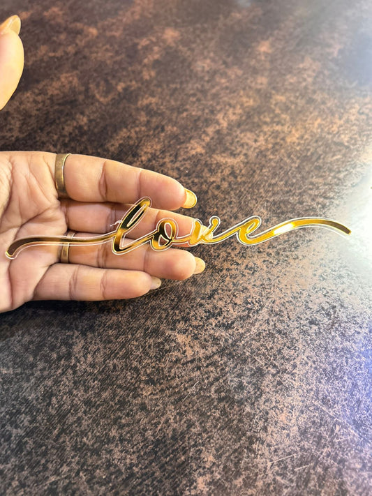Dual Layer Love Script Cake Topper - Gold Cursive on Clear Acrylic Backing