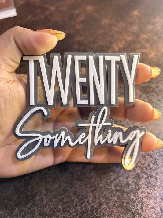 Twenty Something Dual Layer Cake Topper - White on Grey Acrylic