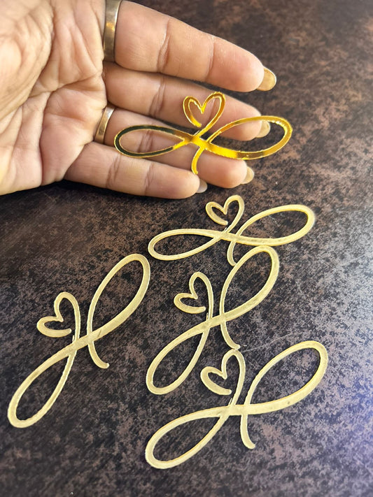Infinity Heart Gold Acrylic Cake Topper - Pack of 5