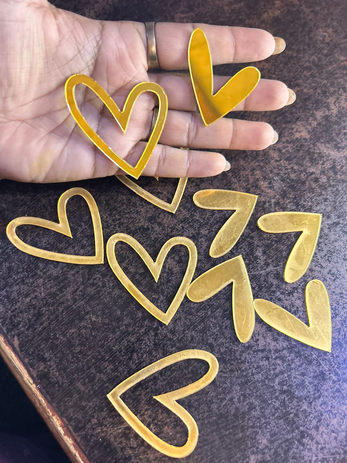 Gold Mirror Acrylic Heart Cutout Cake Toppers - Assorted Designs